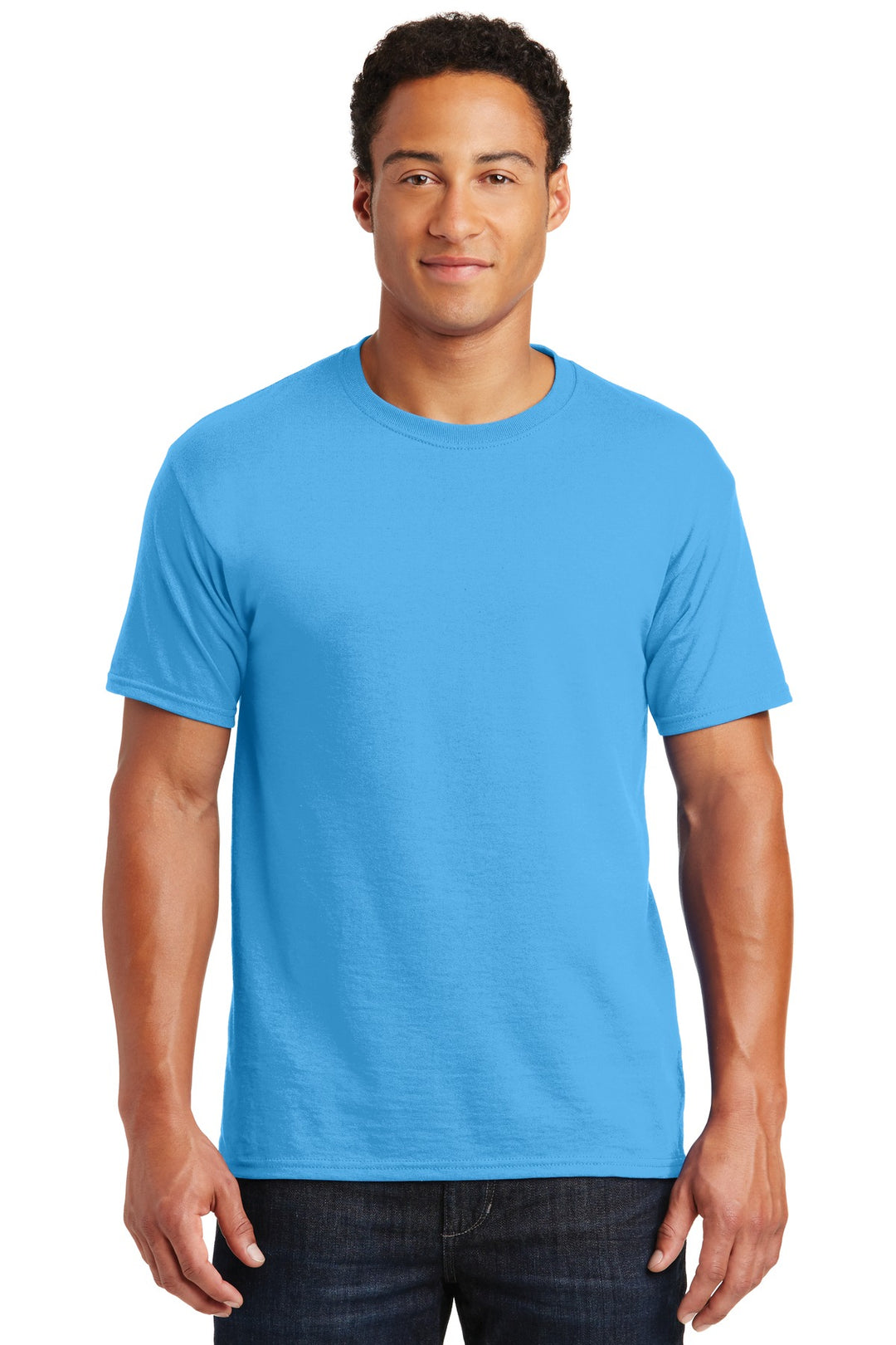 Front View of Aquatic Blue Jerzees - Dri-Power 50/50 Cotton/Poly T-Shirt. 29M