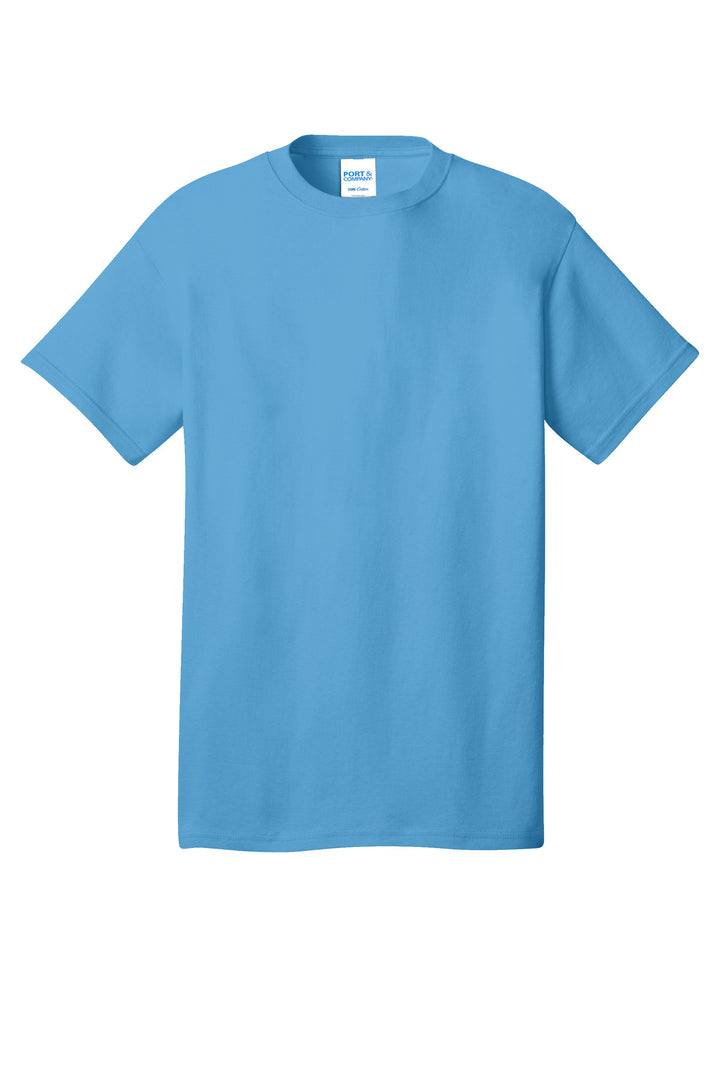 Front View of Aquatic Blue Port & Company - Core Cotton Tee. PC54