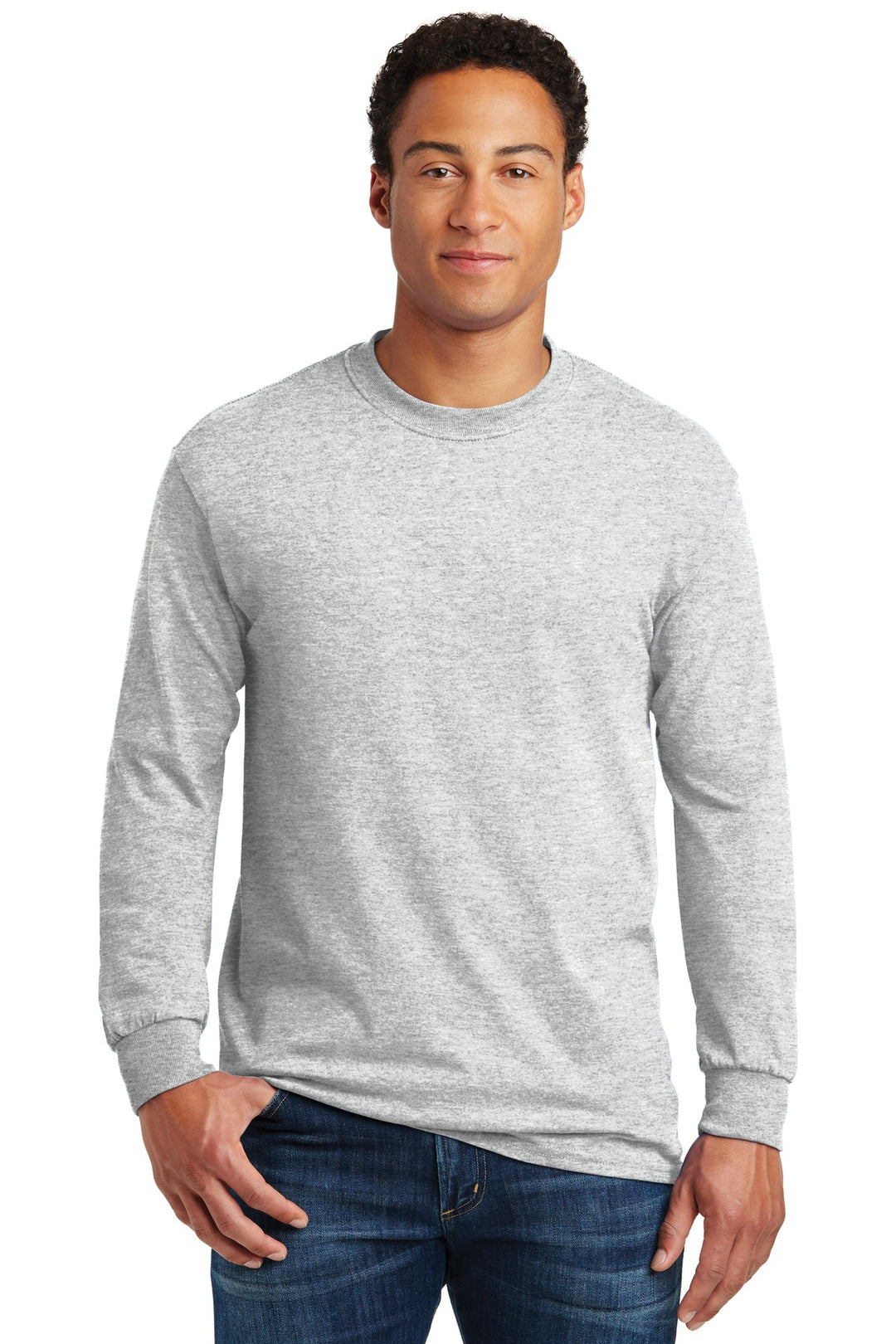Front View of Ash Gildan - Heavy Cotton 100% Cotton Long Sleeve T-Shirt. 5400