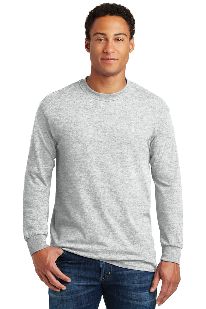 Front View of Ash Gildan - Heavy Cotton 100% Cotton Long Sleeve T-Shirt. 5400