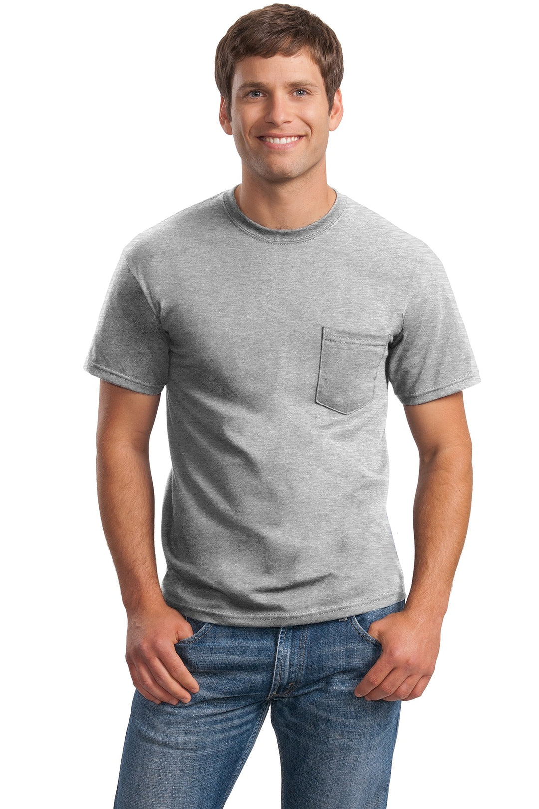 Front View of Ash Gildan - Ultra Cotton 100% US Cotton T-Shirt with Pocket. 2300