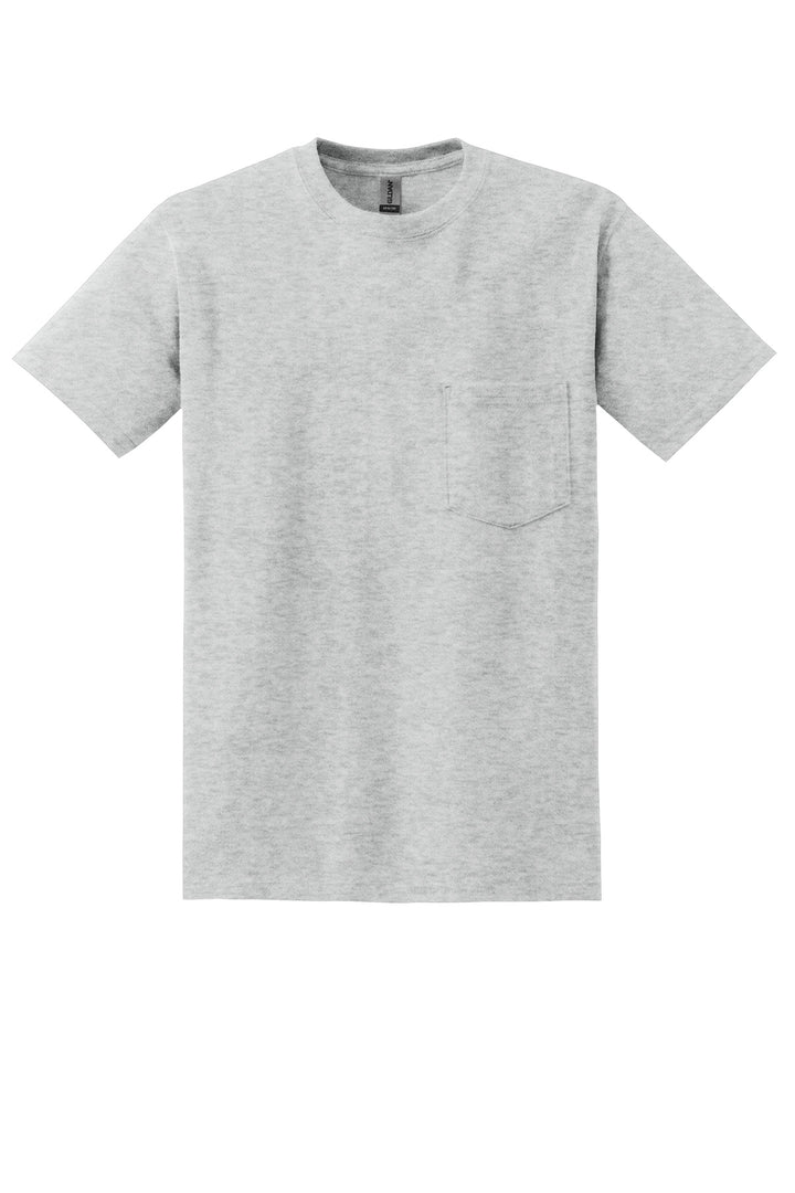 Front View of Ash Grey Gildan - DryBlend 50 Cotton/50 Poly Pocket T-Shirt. 8300
