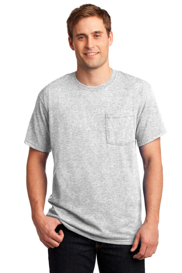 Front View of Ash Jerzees - Dri-Power 50/50 Cotton/Poly Pocket T-Shirt. 29MP