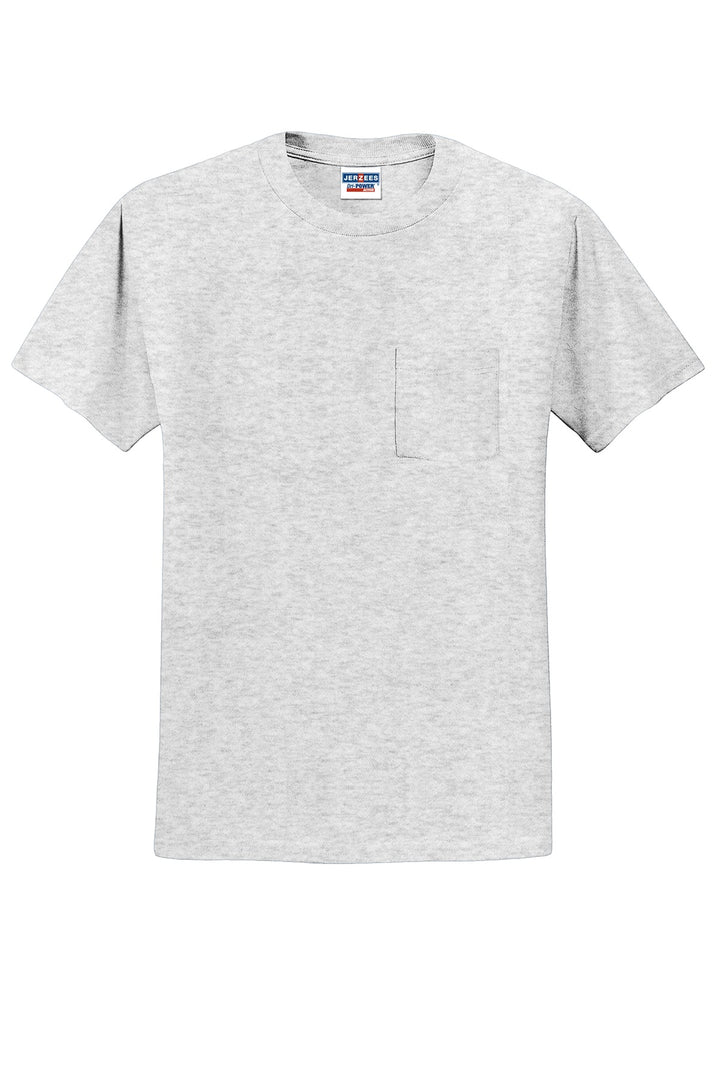 Front View of Ash Jerzees - Dri-Power 50/50 Cotton/Poly Pocket T-Shirt. 29MP
