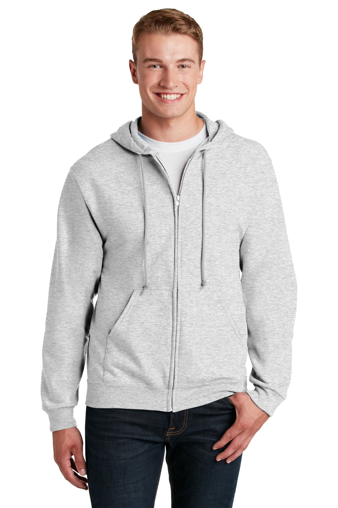 Front View of Ash Jerzees - NuBlend Full-Zip Hooded Sweatshirt. 993M