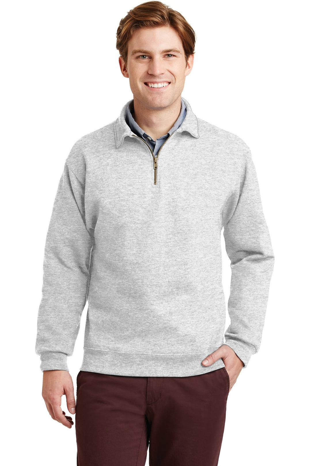 Front View of Ash Jerzees Super Sweats NuBlend - 1/4-Zip Sweatshirt with Cadet Collar. 4528M