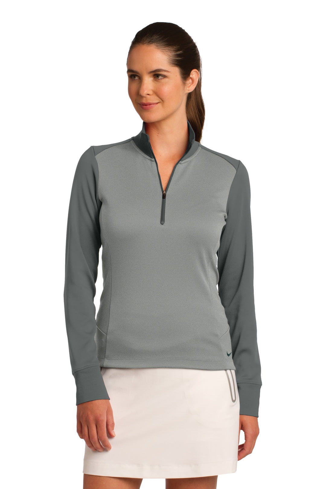 Front View of Ath Gy H/Dk Gy Nike Women's Dri-FIT 1/2-Zip Cover-Up. 578674