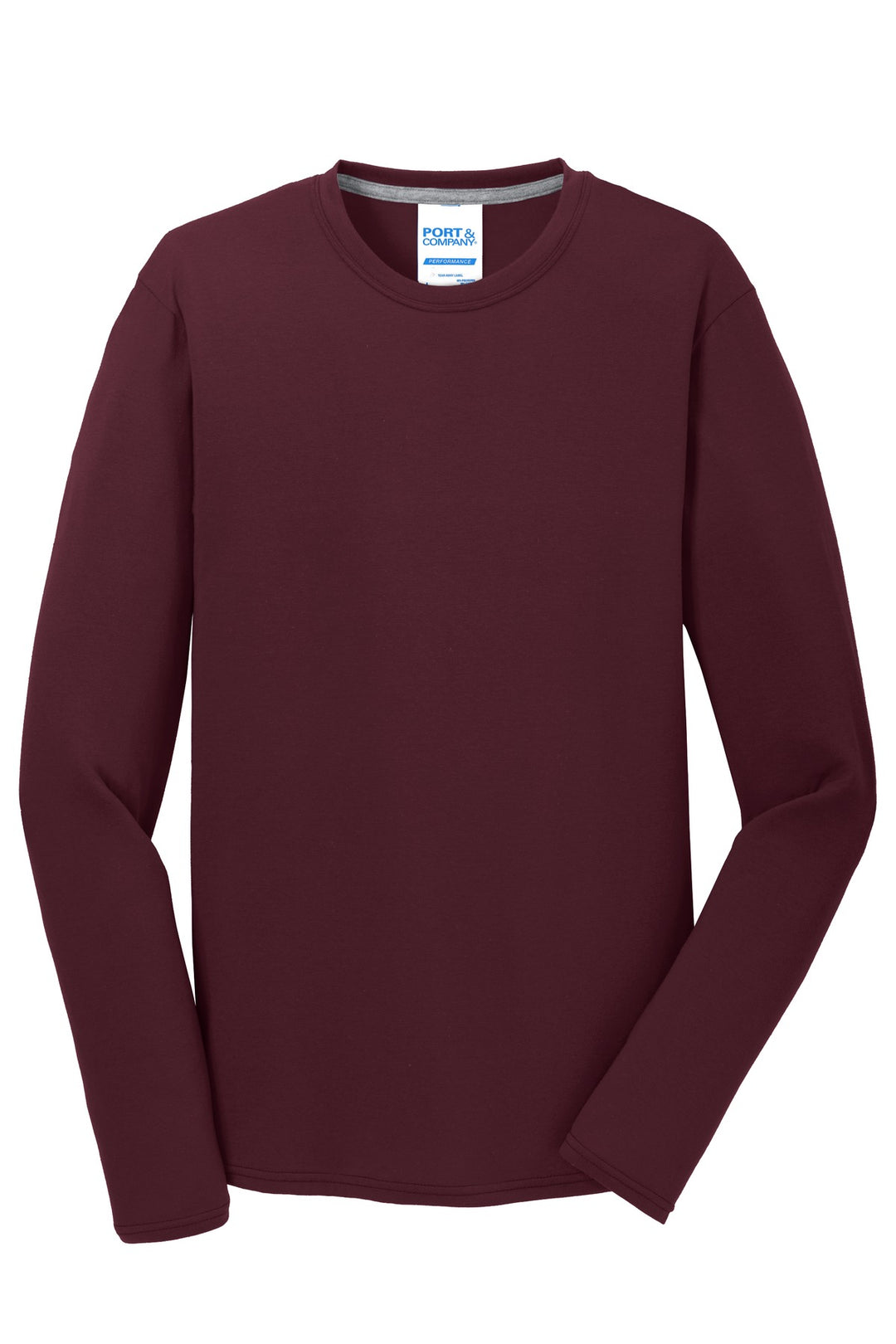 Front View of Athletic Mar Port & Company Long Sleeve Performance Blend Tee. PC381LS