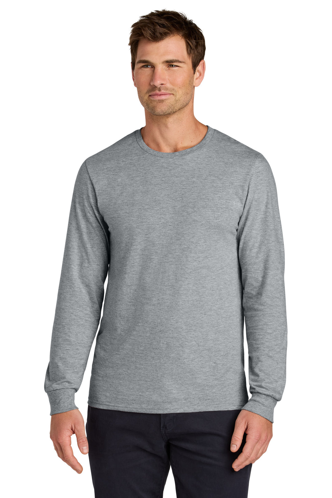 Front View of AthlHthr Jerzees Classics Unisex Cotton Long Sleeve T-Shirt 363L