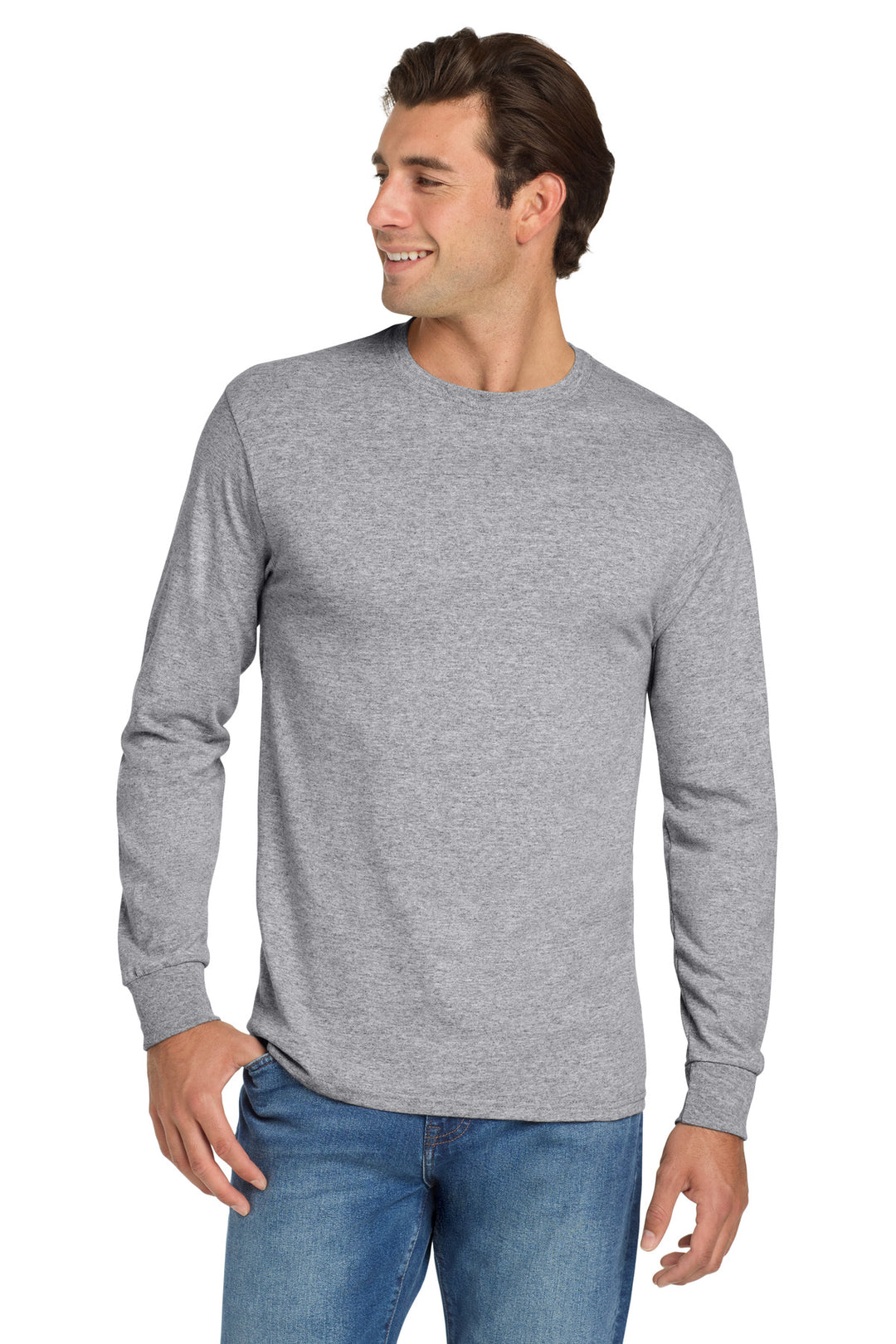 Front View of AthlHthr Jerzees - Dri-Power 50/50 Cotton/Poly Long Sleeve T-Shirt. 29LS