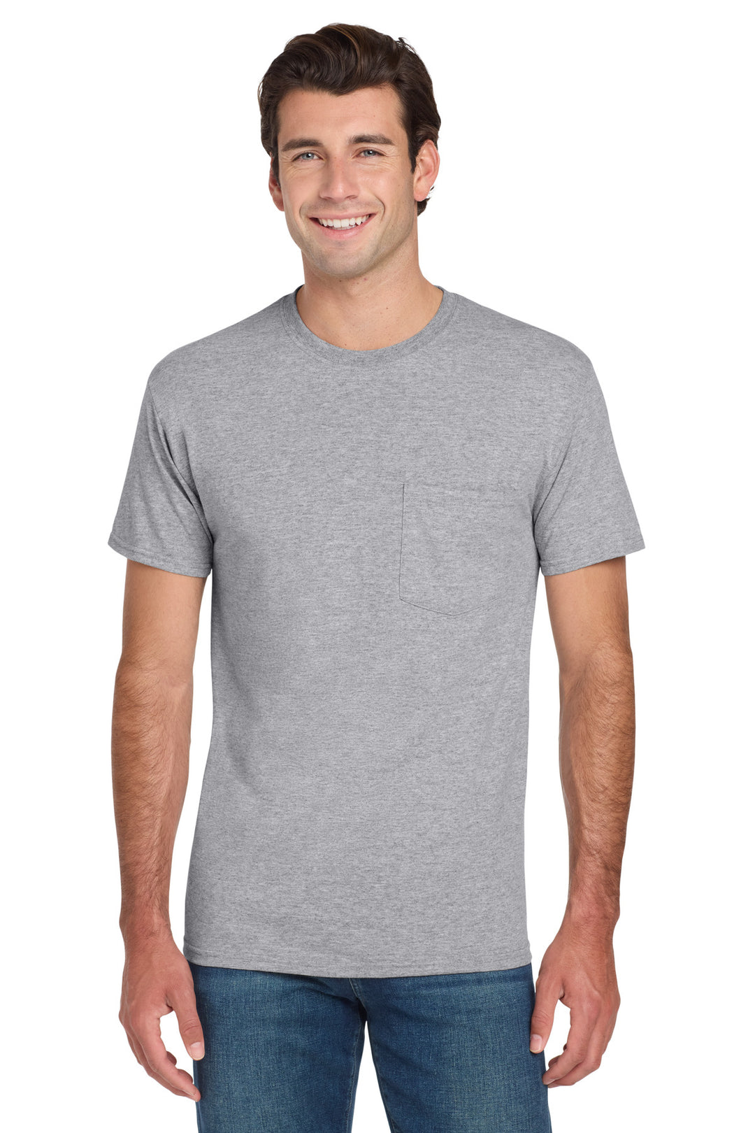 Front View of AthlHthr Jerzees - Dri-Power 50/50 Cotton/Poly Pocket T-Shirt. 29MP