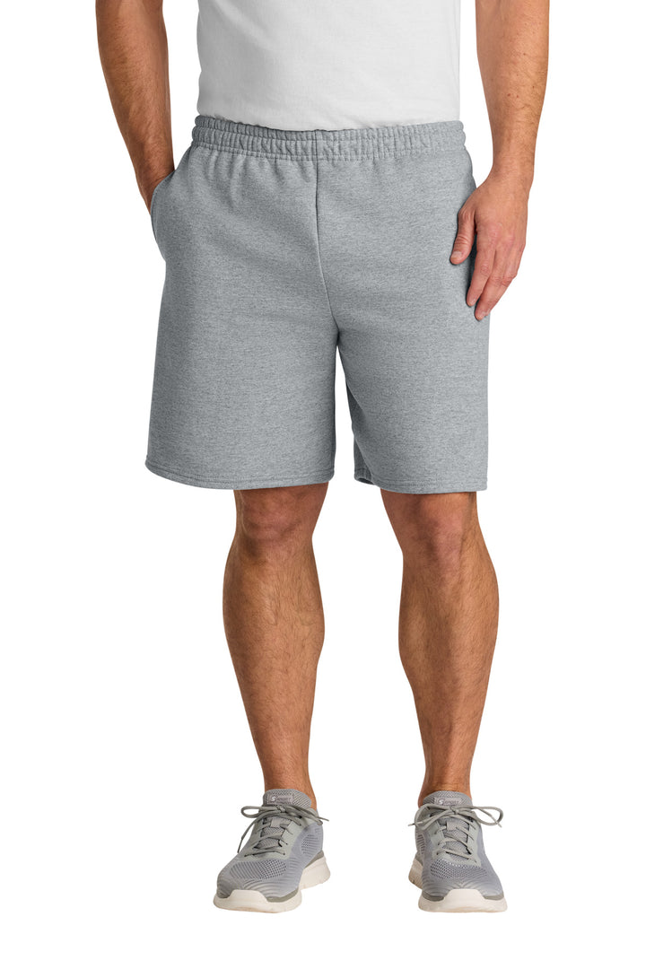 Front View of AthlHthr Jerzees Unisex NuBlend Pocketed Sweat Short 978MP