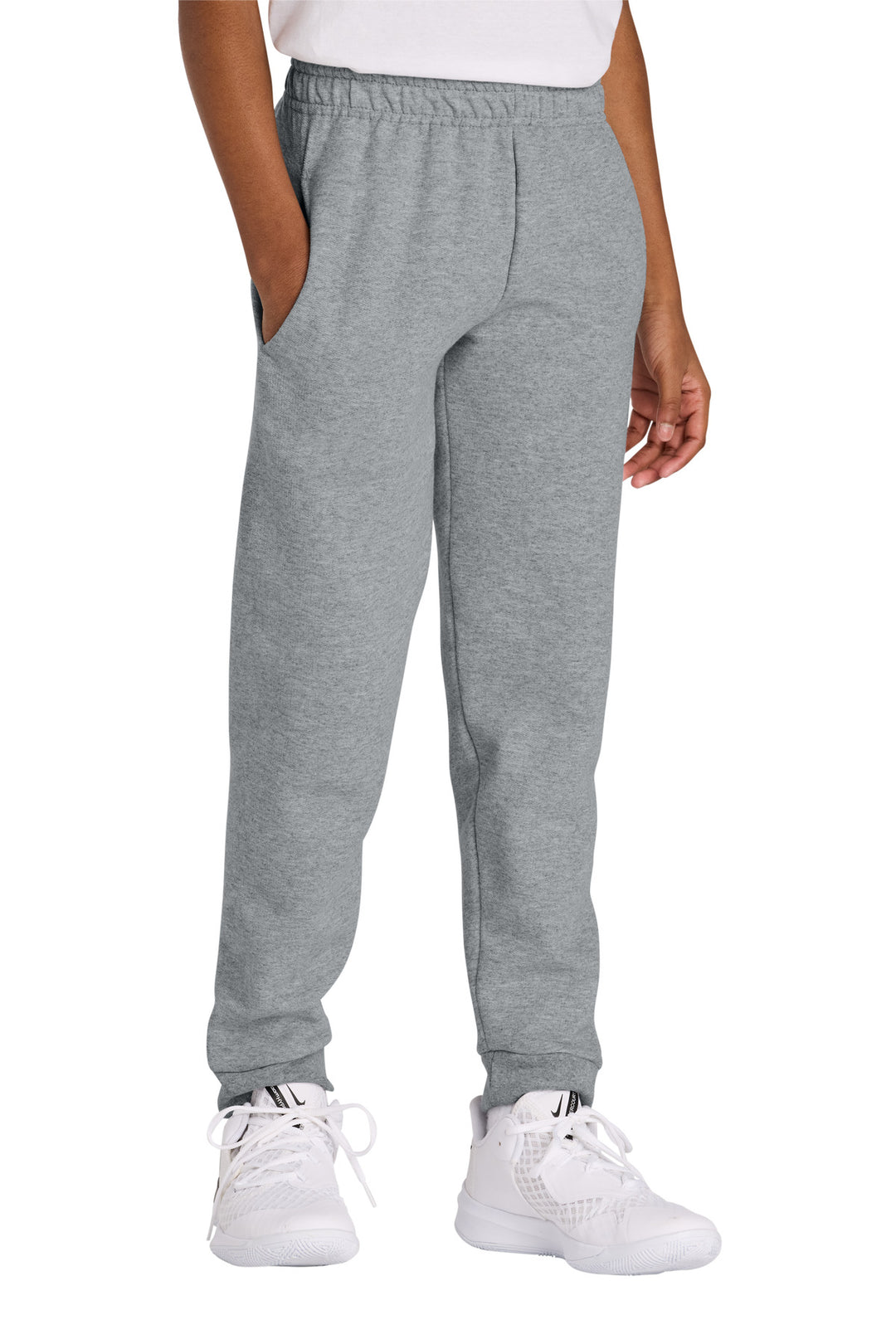 Front View of AthlHthr Jerzees Youth NuBlend Jogger Sweatpant 975B