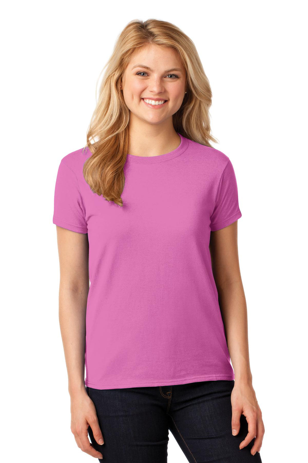 Front View of Azalea Gildan Women's Heavy Cotton 100% Cotton T-Shirt. 5000L