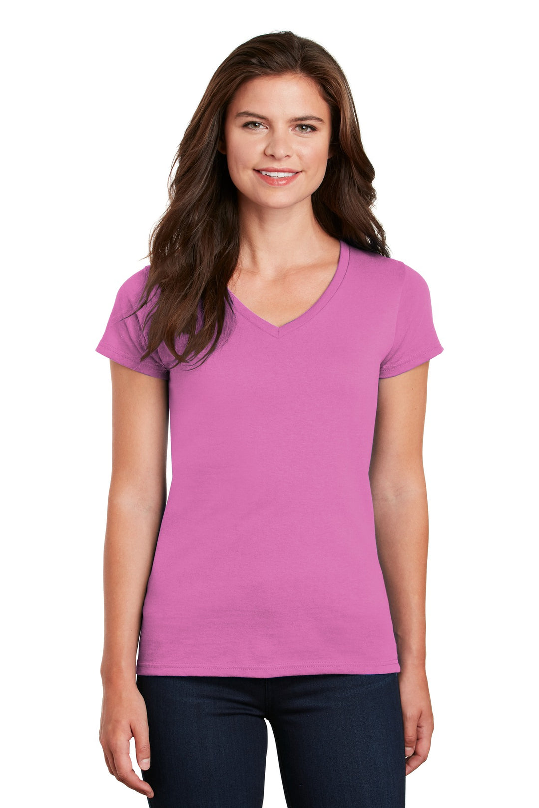 Front View of Azalea Gildan Women's Heavy Cotton 100% Cotton V-Neck T-Shirt. 5V00L