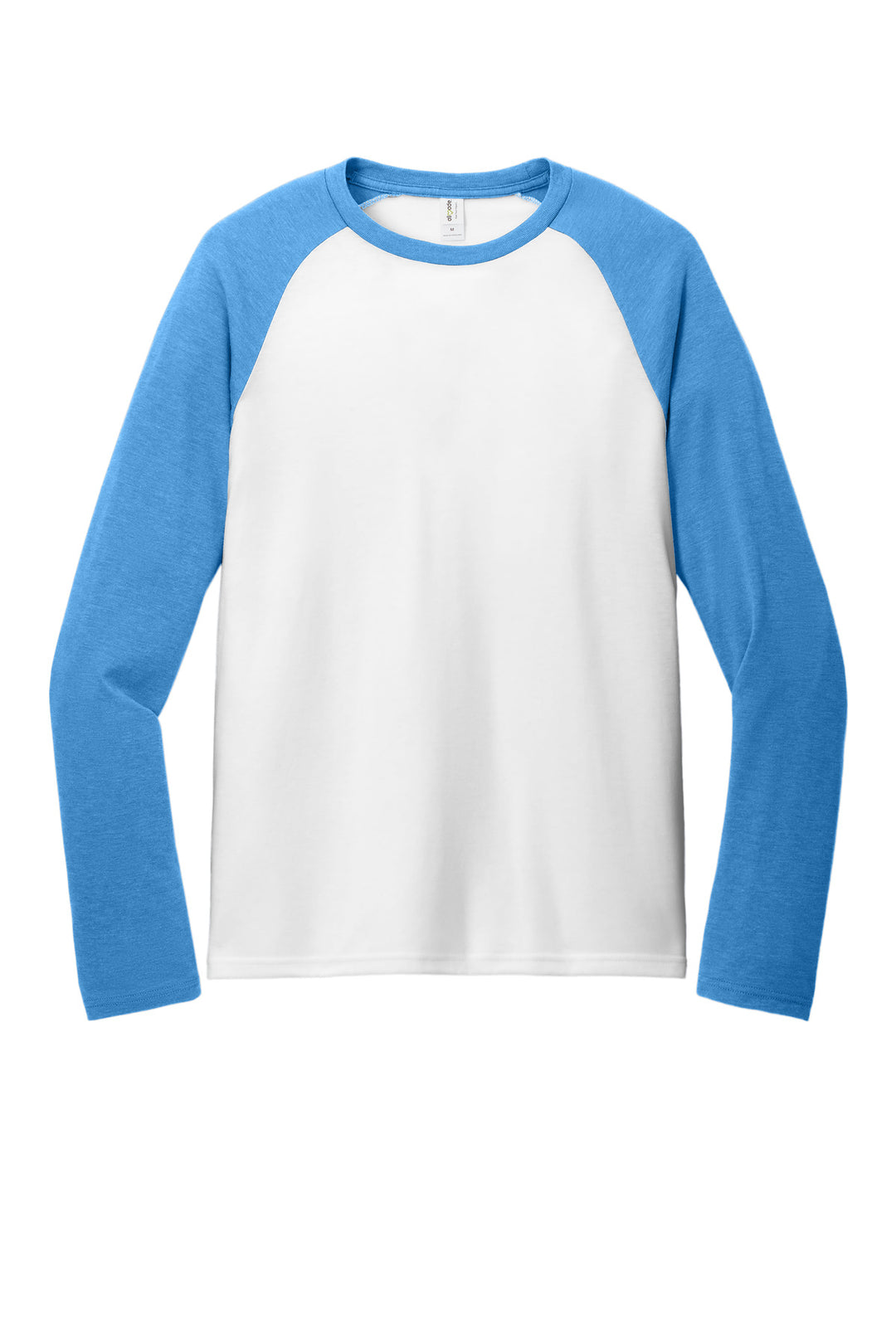 Front View of AzrB/BtWht Allmade Unisex Tri-Blend Long Sleeve Colorblock Raglan AL6009