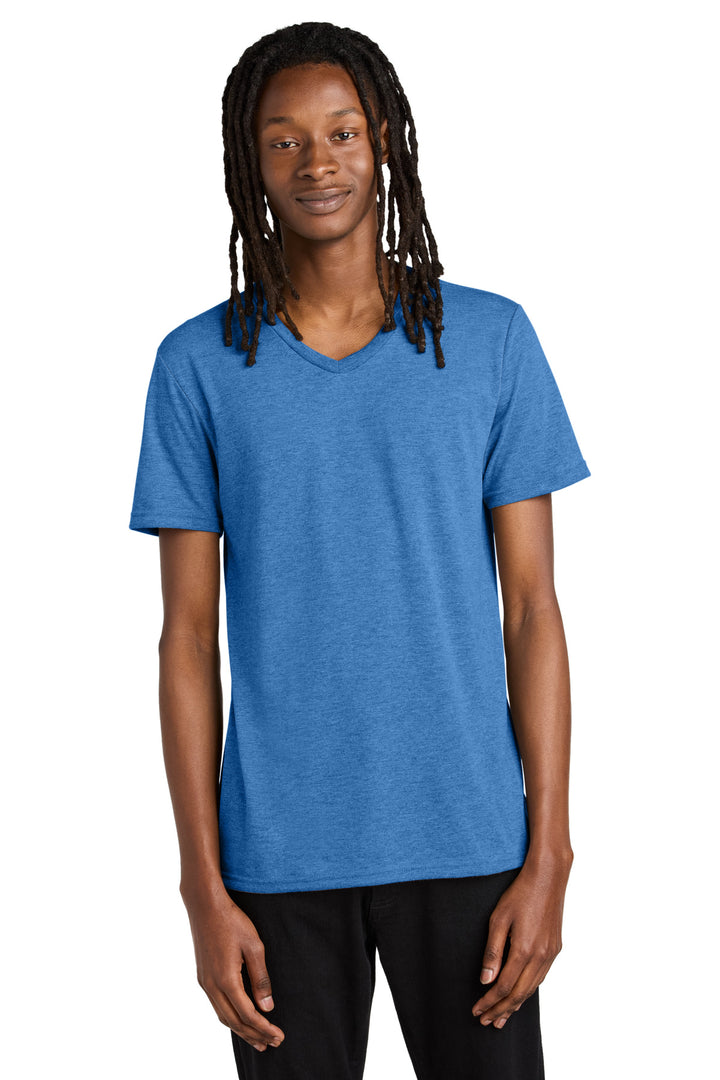 Front View of Azure Blue Allmade Unisex Tri-Blend V-Neck Tee AL2014