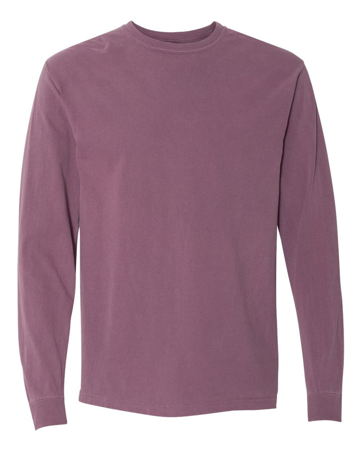 Front View of Berry Garment-Dyed Heavyweight Long Sleeve T-Shirt - 6014