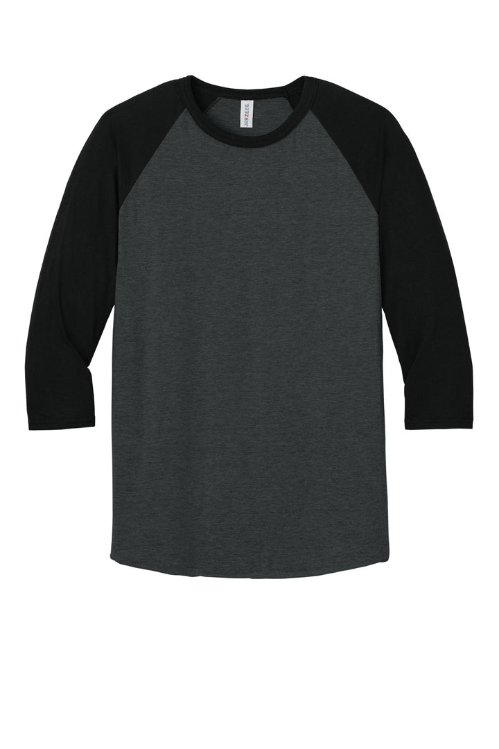 Front View of BkIkH/BkIk Jerzees Unisex Premium Blend Combed Ring Spun 3/4-Sleeve Raglan 560R