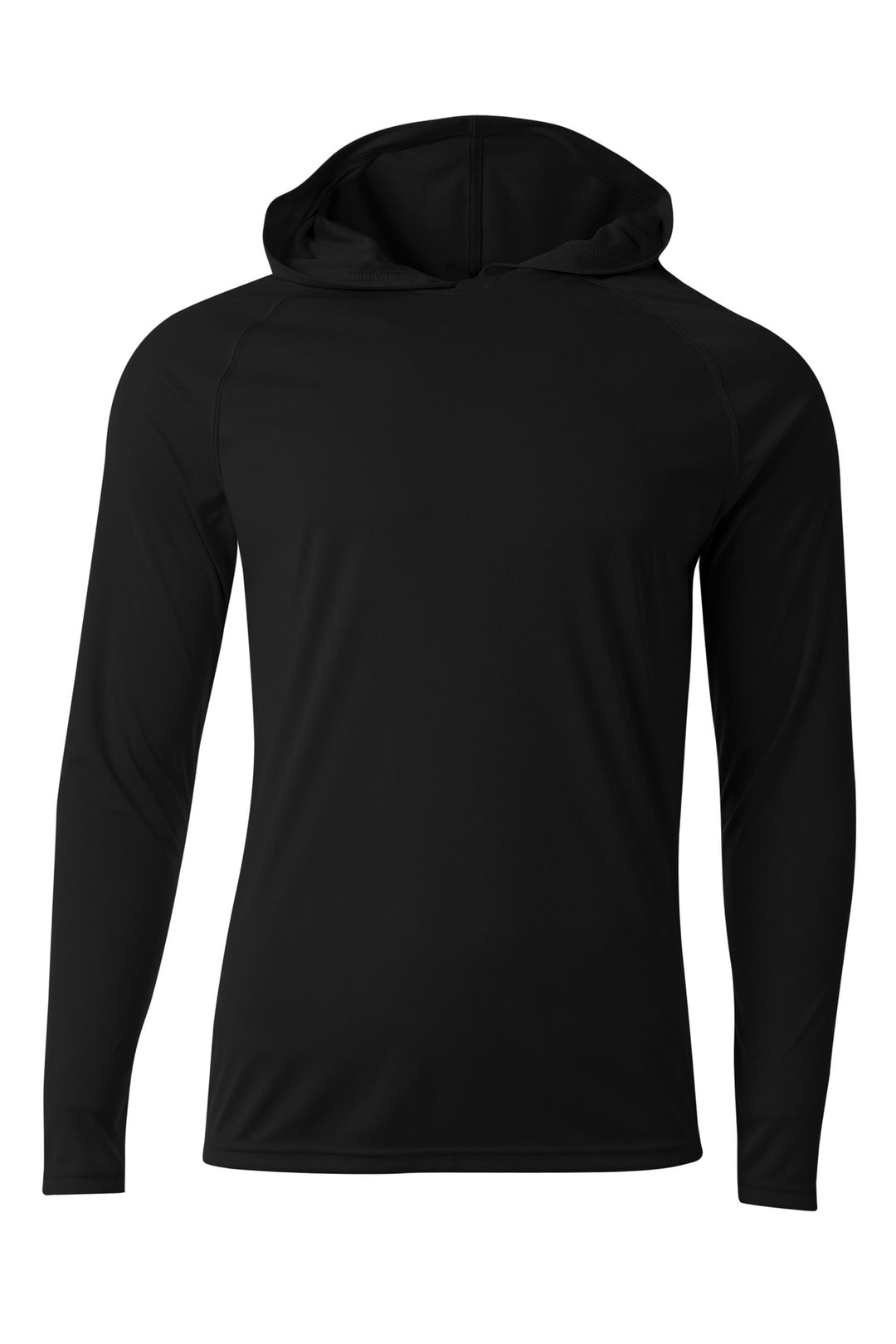 Front View of Black A4 Cooling Performance Long Sleeve Hooded Tee A4N3409