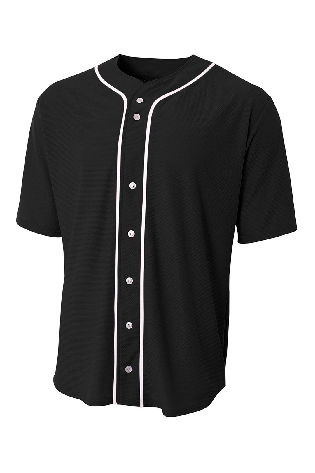 Front View of Black A4 Short Sleeve Full-Button Baseball Top A4N4184