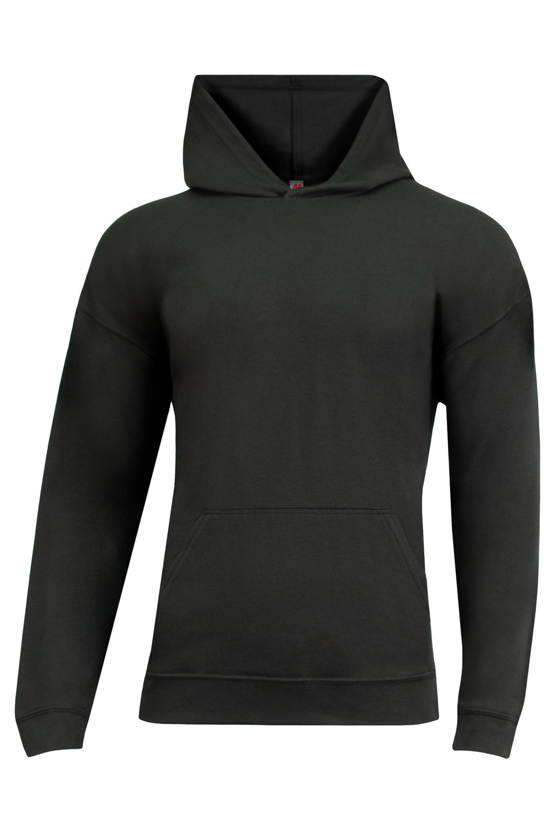 Front View of Black A4 Softek Long Sleeve Hooded Tee A4N3528