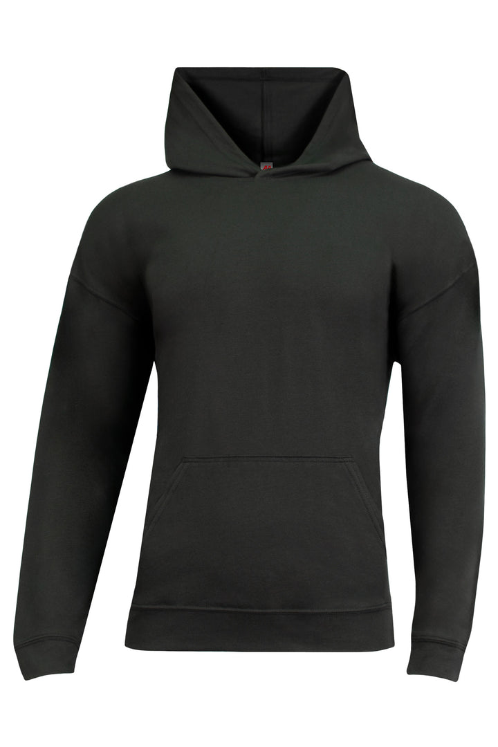 Front View of Black A4 Softek Long Sleeve Hooded Tee A4N3528