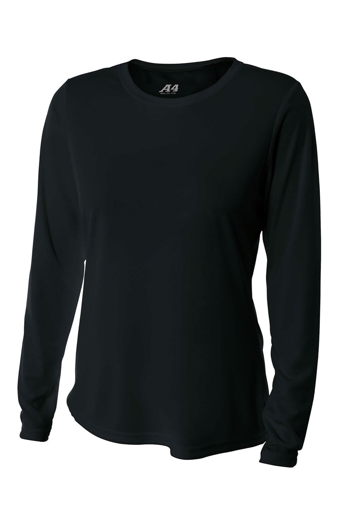Front View of Black A4 Women's Cooling Performance Long Sleeve Tee A4NW3002