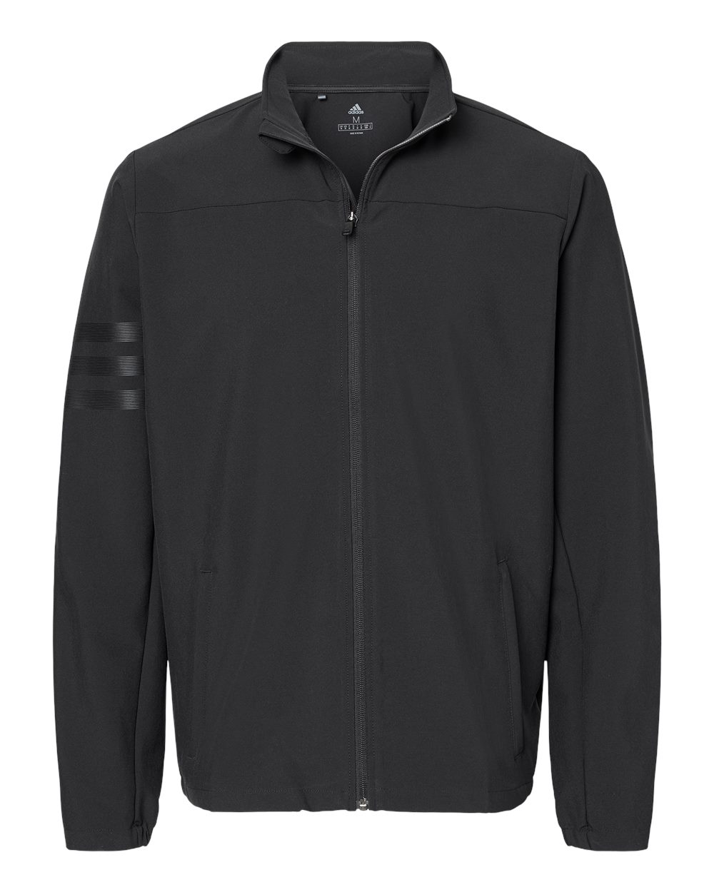 Front View of Black/ Black 3-Stripes Full-Zip Jacket - A267