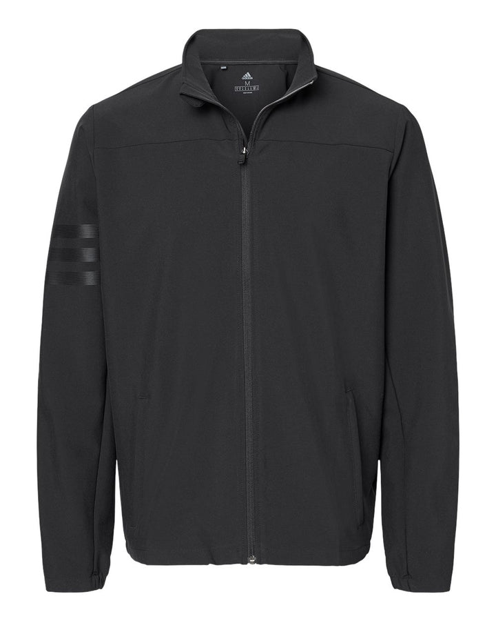 Front View of Black/ Black 3-Stripes Full-Zip Jacket - A267