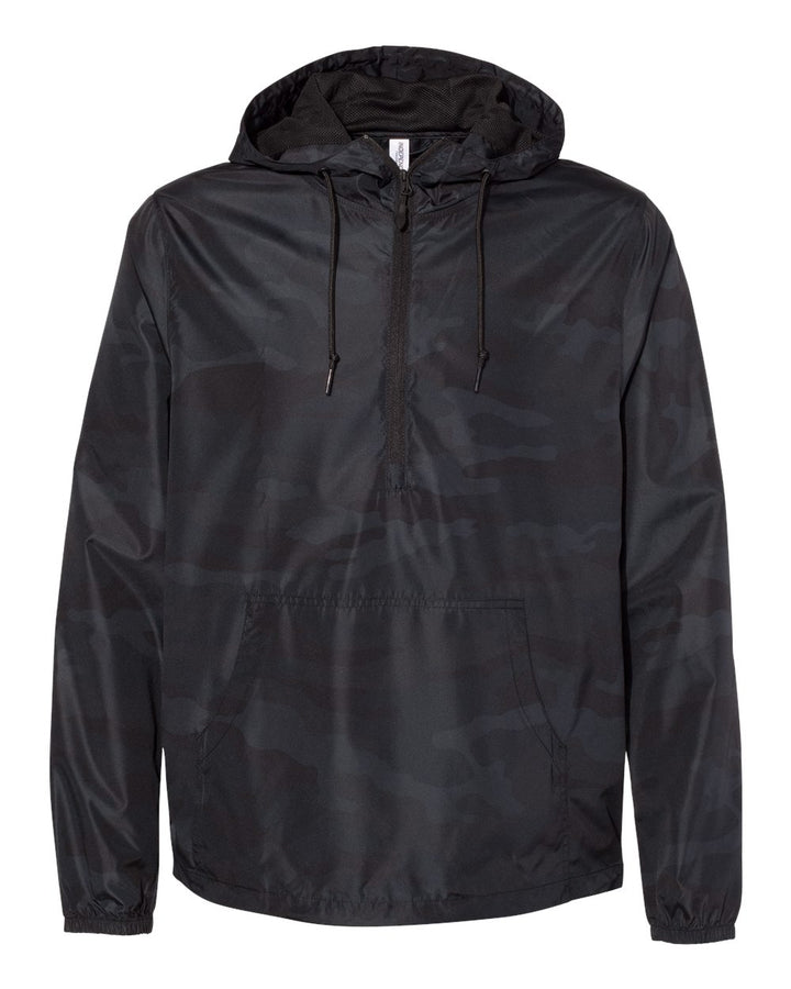 Front View of Black Camo Lightweight Quarter-Zip Windbreaker Pullover Jacket - EXP54LWP