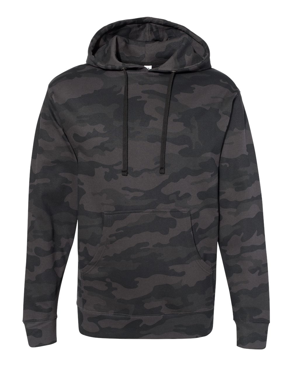 Front View of Black Camo Midweight Hooded Sweatshirt - SS4500