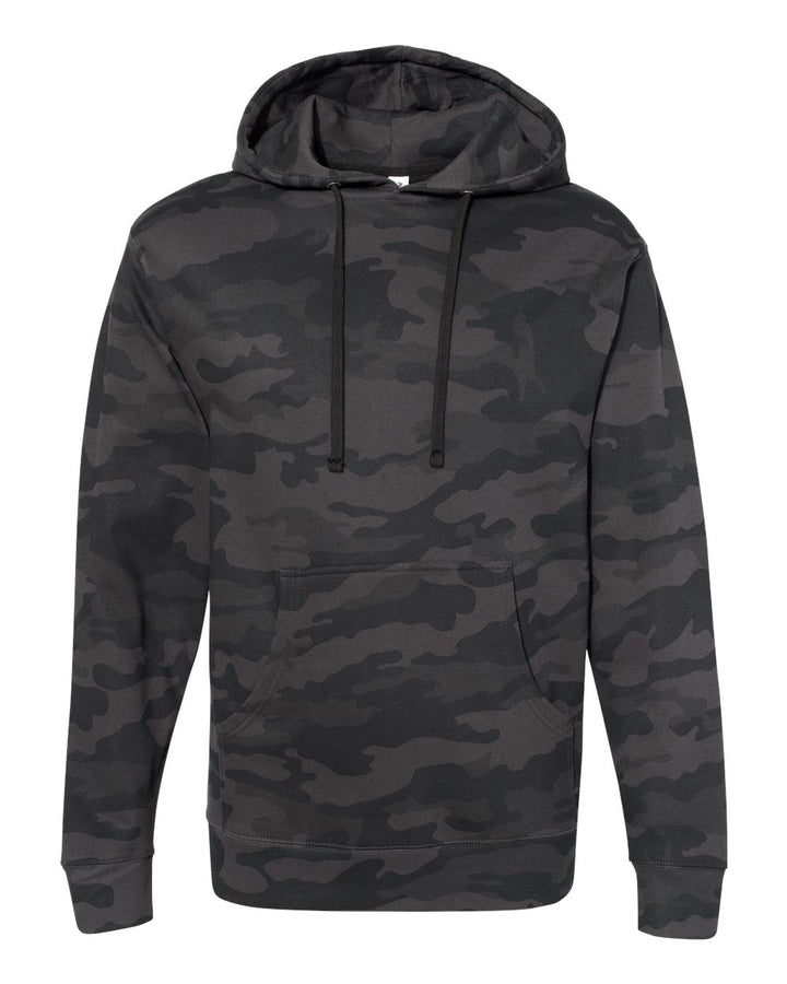 Front View of Black Camo Midweight Hooded Sweatshirt - SS4500