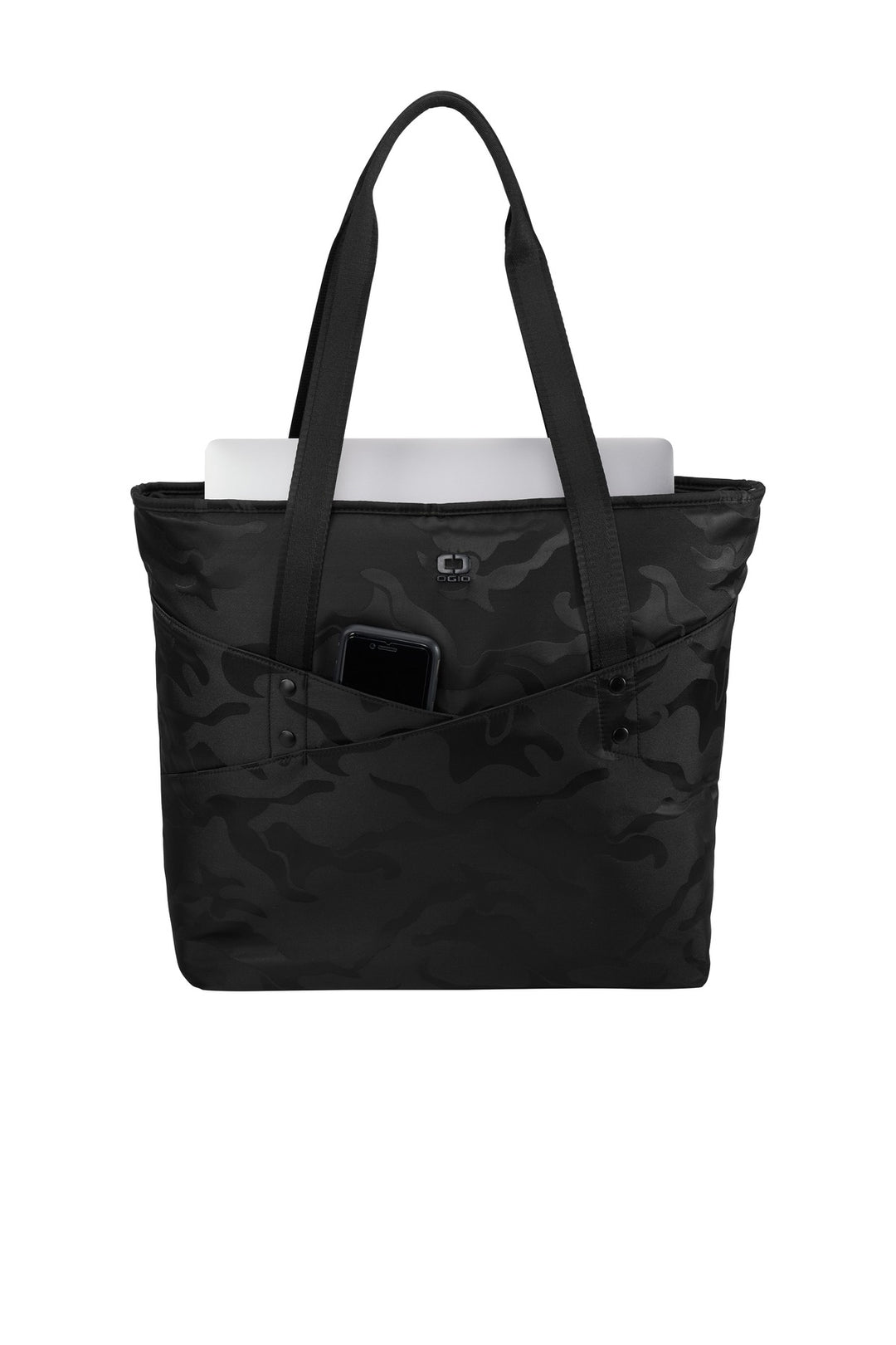Front View of Black Camo OGIO Downtown Tote. 94000