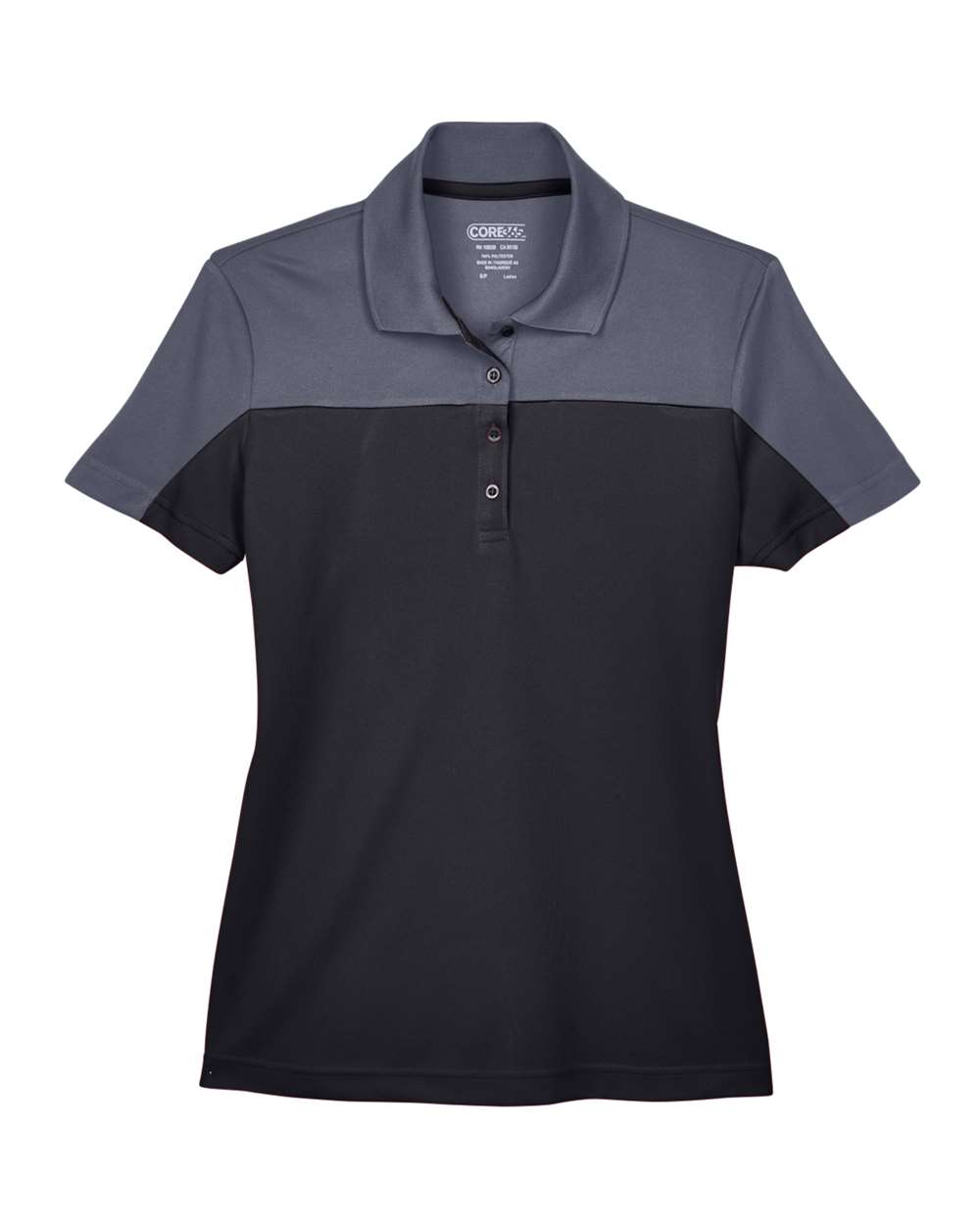 Front View of Black/ Carbon Women's Balance Colorblock Performance Piqué Polo - CE101W