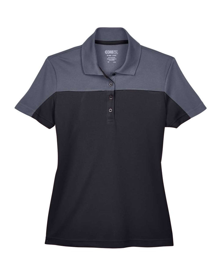 Front View of Black/ Carbon Women's Balance Colorblock Performance Piqué Polo - CE101W