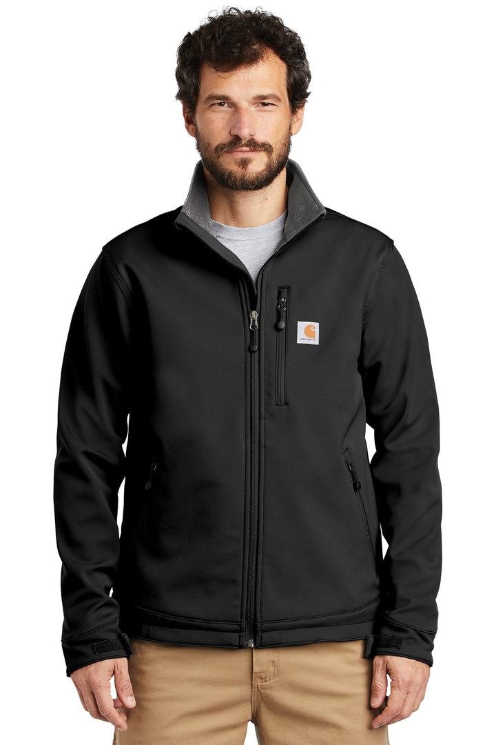 Front View of Black Carhartt Crowley Soft Shell Jacket. CT102199