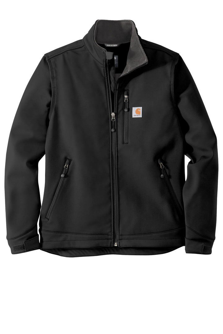 Front View of Black Carhartt Crowley Soft Shell Jacket. CT102199