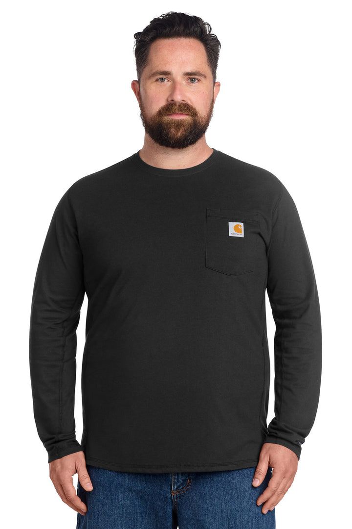 Front View of Black Carhartt Force Long Sleeve Pocket T-Shirt CT106656