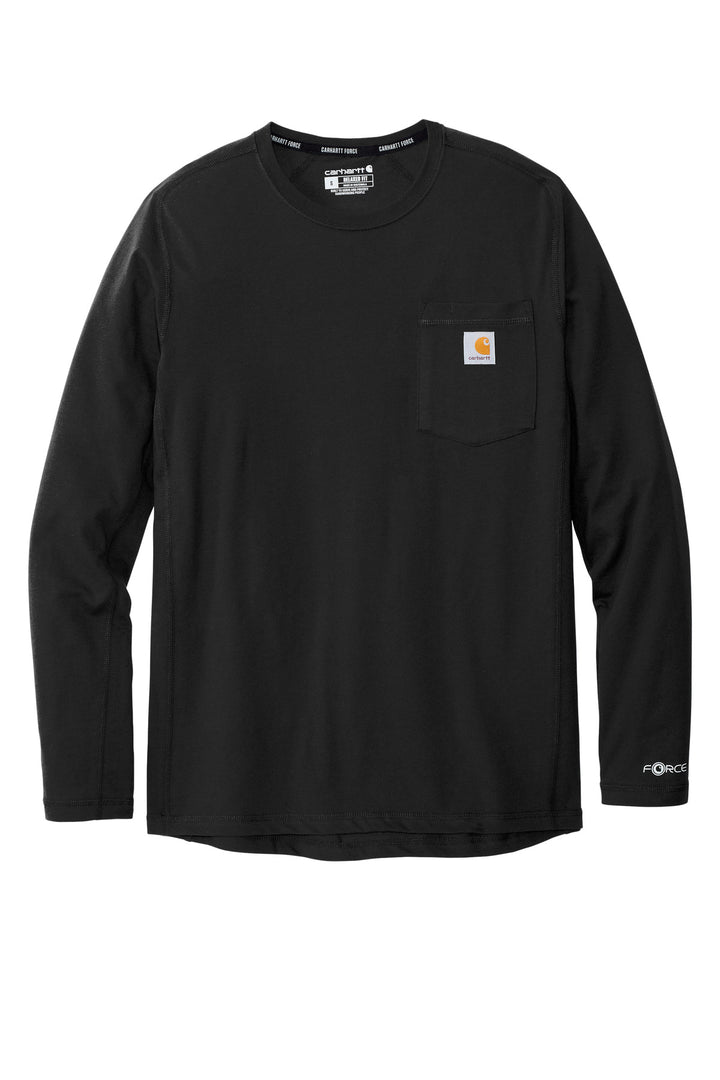 Front View of Black Carhartt Force Long Sleeve Pocket T-Shirt CT106656