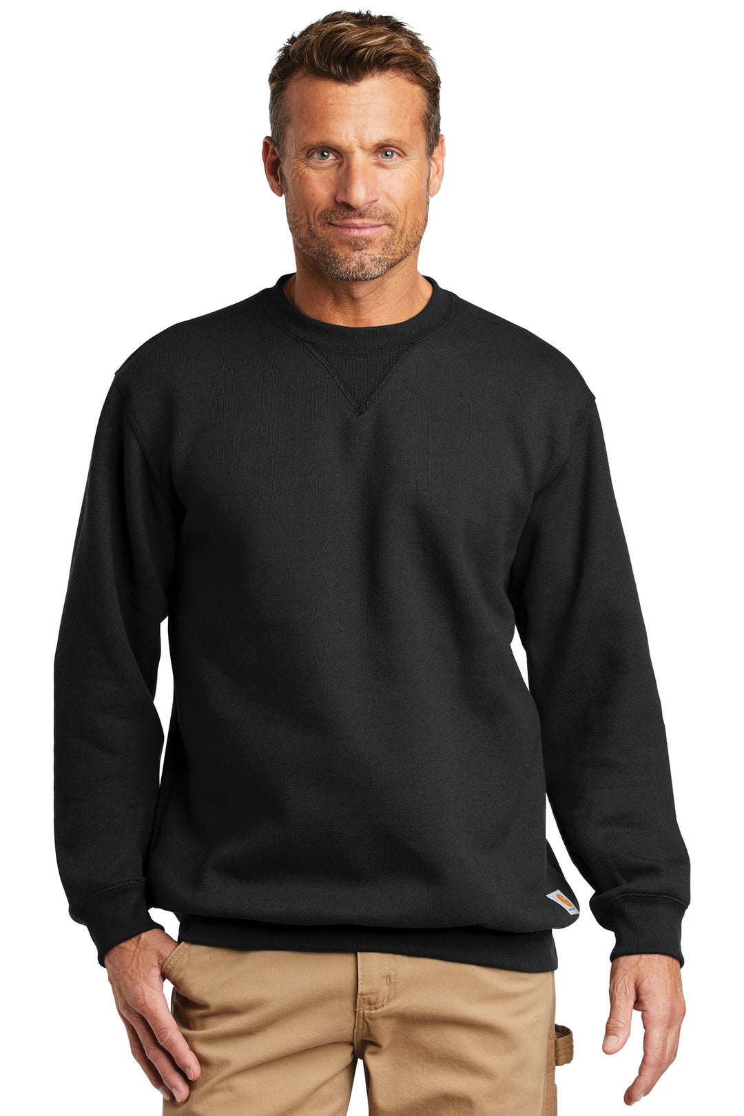 Front View of Black Carhartt Midweight Crewneck Sweatshirt. CTK124
