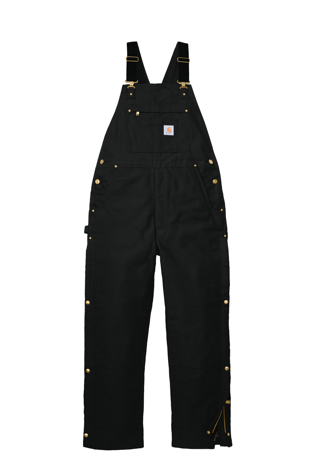Front View of Black Carhartt Short Firm Duck Insulated Bib Overalls CTS106672