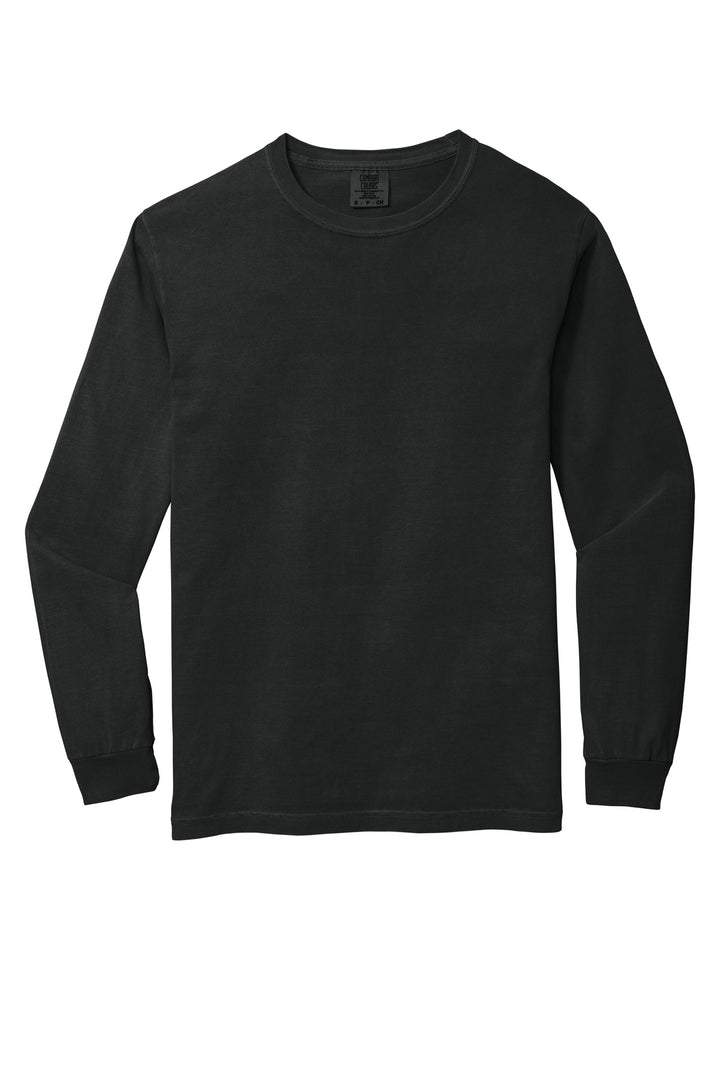 Front View of Black COMFORT COLORS Heavyweight Ring Spun Long Sleeve Tee. 6014