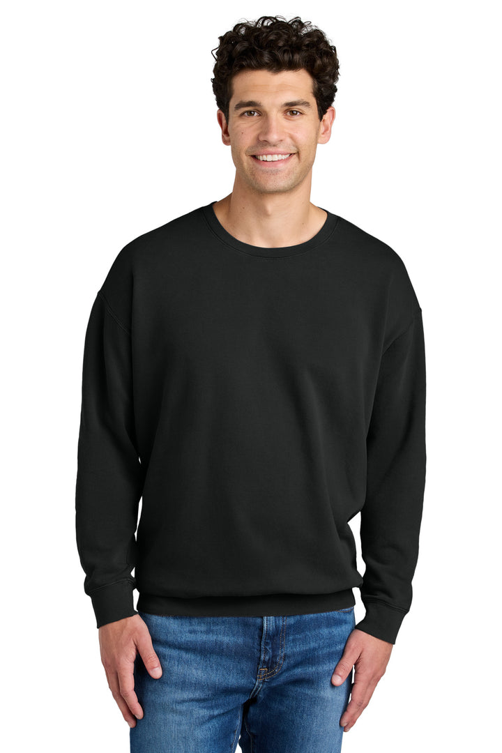 Front View of Black Comfort Colors Lightweight Crewneck Sweatshirt 1466