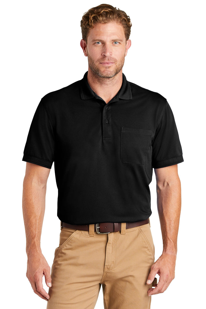 Front View of Black CornerStone Industrial Snag-Proof Pique Pocket Polo. CS4020P