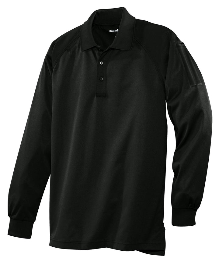 Front View of Black CornerStone - Select Long Sleeve Snag-Proof Tactical Polo. CS410LS