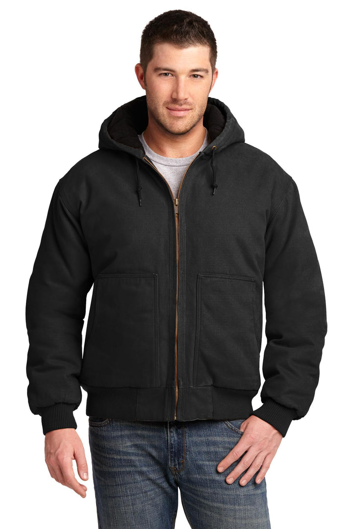 Front View of Black CornerStone Washed Duck Cloth Insulated Hooded Work Jacket. CSJ41