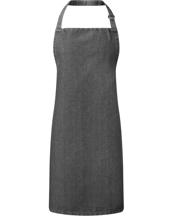 Front View of Black Denim Recycled Bib Apron - RP150
