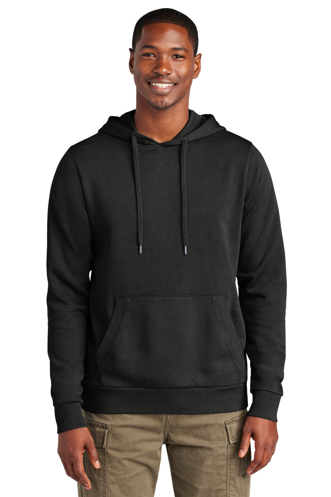 Front View of Black District Wash Fleece Hoodie DT2200