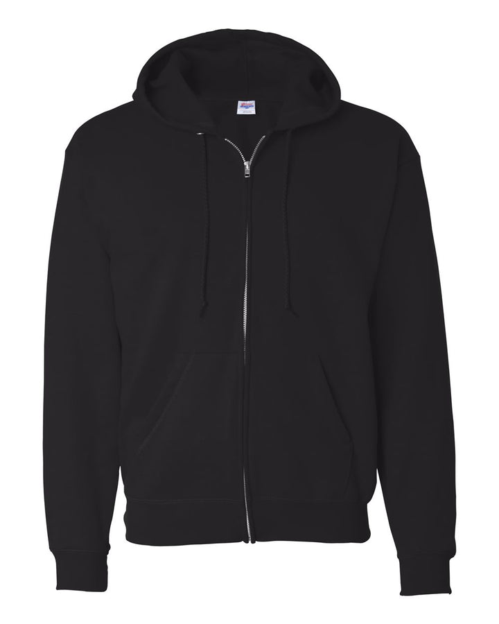 Front View of Black Ecosmart® Full-Zip Hooded Sweatshirt - P180